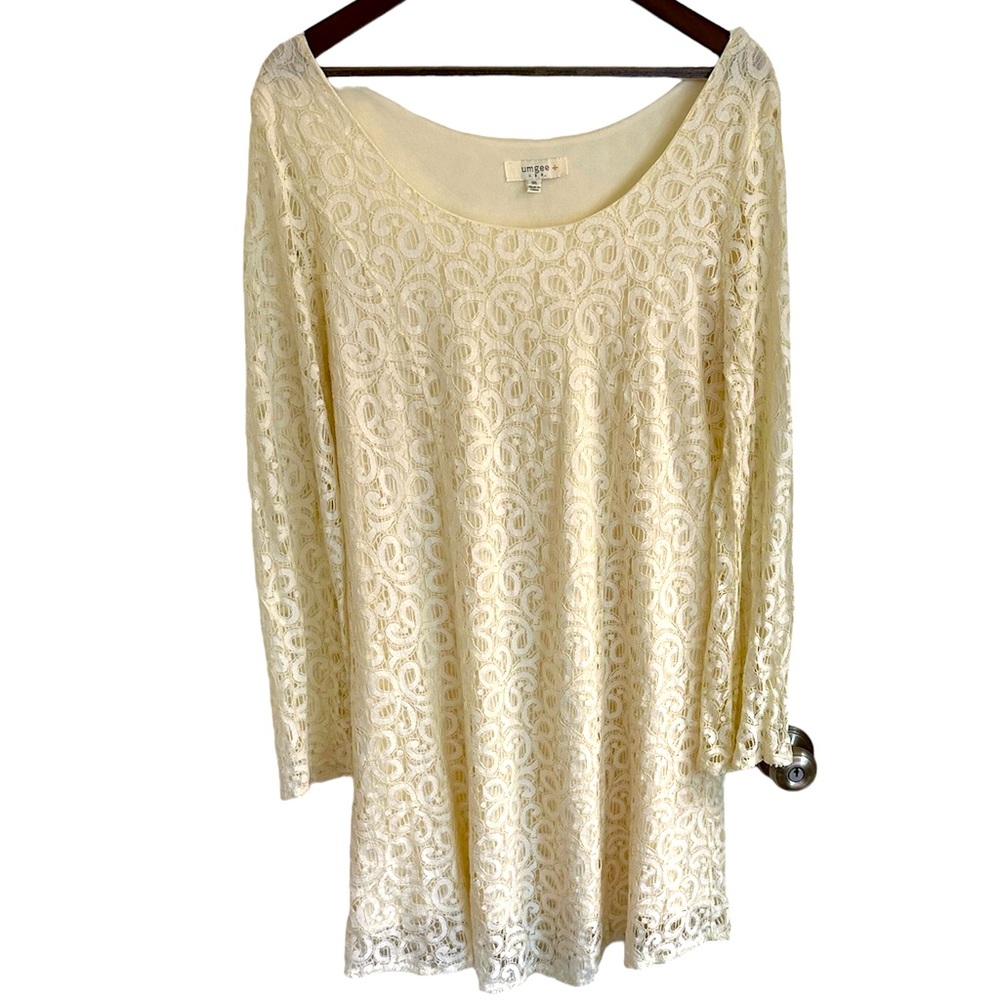 Umgee ivory lace Boho bell sleeve shift dress women 1XL